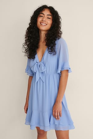 Dusty Blue Tie Front Sheer Mini Dress