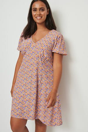 Lilac Flower V-Neck Mini Dress
