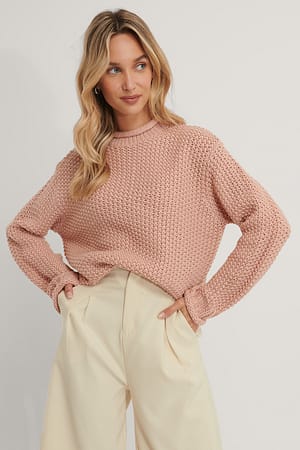 Dusty Pink Hochgeschlossener Strickpullover