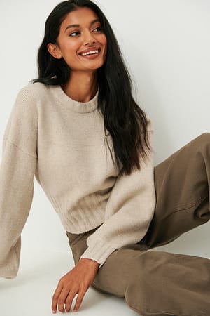 Beige Weiter Ripp-Strickpullover