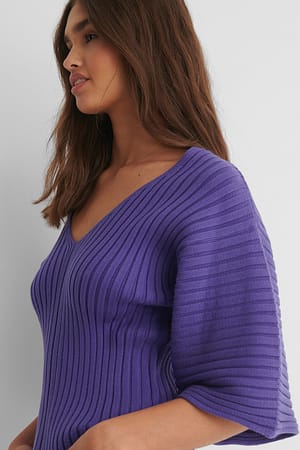Strong Purple Gebreide Trui Met Wijde Mouwen