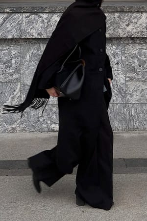 Black Wool Blend Scarf Detail Long Coat