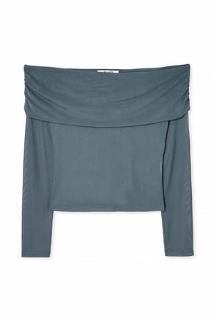 Dark Grey Schulterfreies Mesh-Oberteil