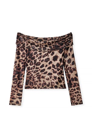 Leopard Schulterfreies Mesh-Oberteil