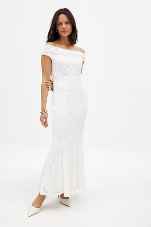 White Vestido midi de encaje palabra de honor