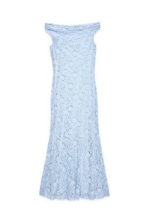 Light Blue Midikjole i blonder uten skuldre