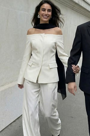 White Off Shoulder Sculpted Blazer