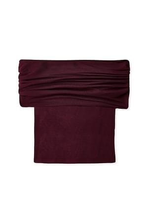 Dark Red Off Shoulder Thin Knitted Top