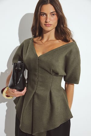 Dark Green Haut asymétrique à épaules dénudées