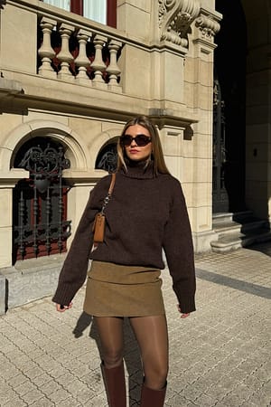 Beige Mini Faux Suede Skirt