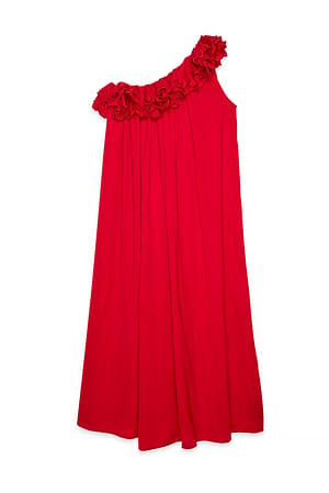 Red One Shoulder Ruffle Maxi Dress