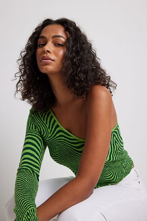 Green Mix One shoulder-Jacquard-Strickoberteil