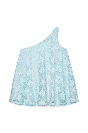 Light Blue One Shoulder Lace Top