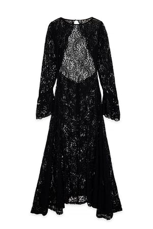 Black Open Back Lace Midi Dress