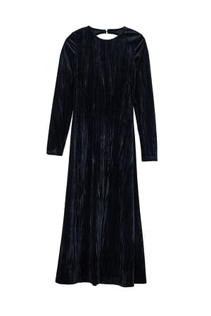 Black Open Back Velvet Midi Dress