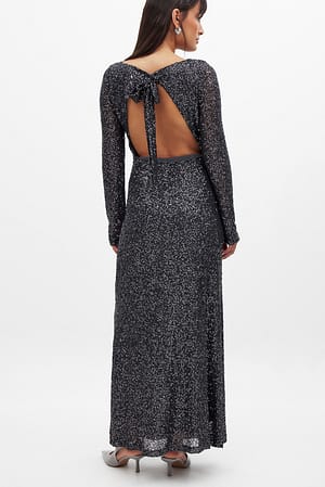 Grey Open Back Sequin Maxi Dress
