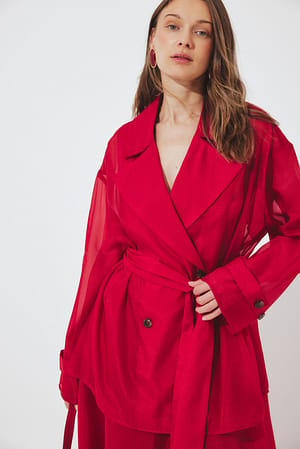 Red Bluse i organza med beltedetaljer