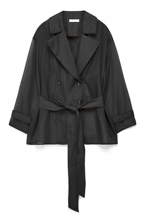Black Organza Belt Detail Blouse