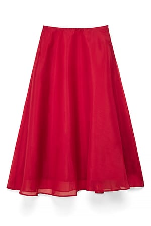 Red Organza Midi Skirt