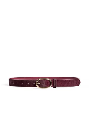 Burgundy Oval Buckle Leather Belt