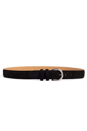 Black Oval Buckle Suede Belt