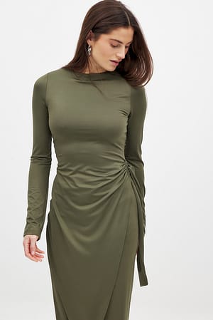 Khaki Midi-jurk met overslag