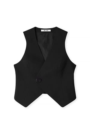 Black Overlap One Buttoned Suit Vest