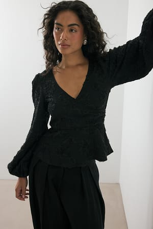 Black Blusa de manga ancha con diseño envolvente