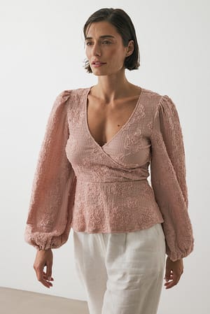 Pink Blusa de manga ancha con diseño envolvente