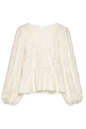 Offwhite Omslagsbluse med vide ermer