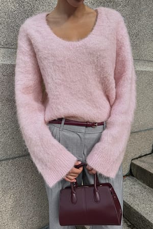 Light Pink Oversized strikket genser i alpakka-blanding med rund hals