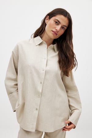 Beige Oversized Linen Blend Shirt