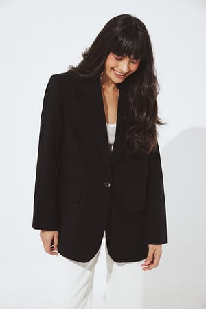 Black Oversize Maxi-Blazer mit einem Knopf
