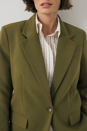 Kaki Maxi oversized blazer met één knoop