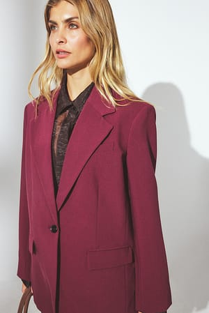 Deep Burgundy Oversize Maxi-Blazer mit einem Knopf