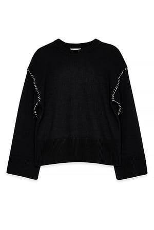 Black Oversized gebreide trui met stikseldetail