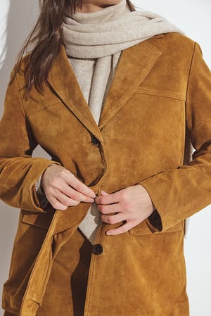 Medium Brown Oversized blazer i semsket skinn