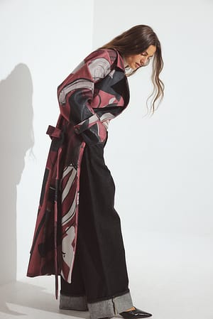 Burgundy Print Oversized Coat
