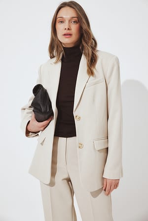 Sand Oversized blazer van keperstof