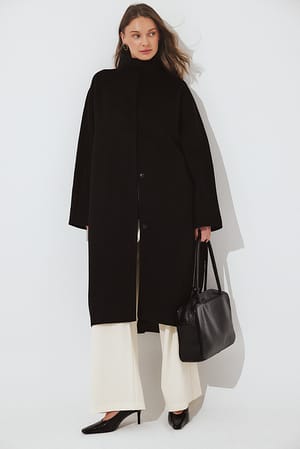 Black Oversize-Mantel aus Wollmischung