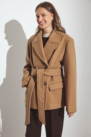 Camel Oversized kort kappa i ullblandning