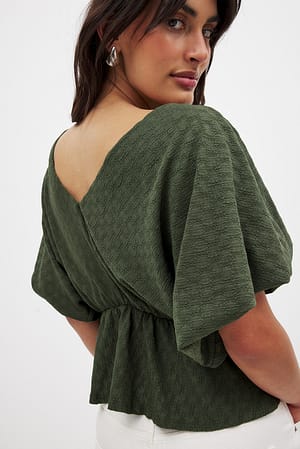 Khaki Peplum Draped Top