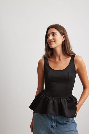 Black Jerseytop med peplum