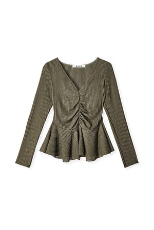 Khaki strukturiertes Peplum-Top