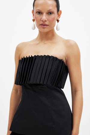 Black Plisserad bandeau-topp