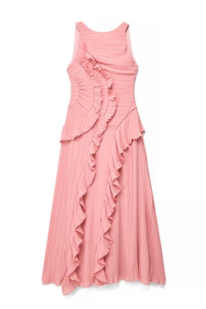 Pink Pleated Frill Detail Maxi Dress