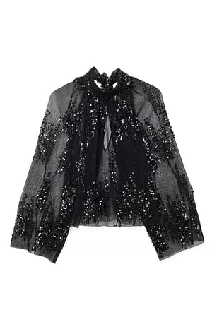 Black Top met geplooid mesh en lovertjes