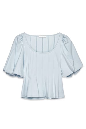 Light Blue plissiertes Oberteil mit Puffärmeln
