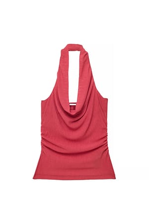 Red Pleated Sheer Halterneck Top