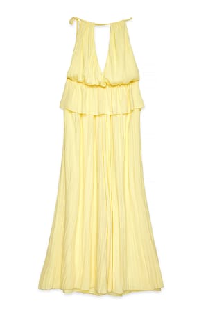 Light Yellow Pleated V-Neck Maxi Dress